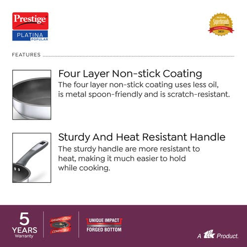 Prestige Platina Non-stick Stainless Steel Unique Impact Forged Bottom Fry Pan, Silver (36224)