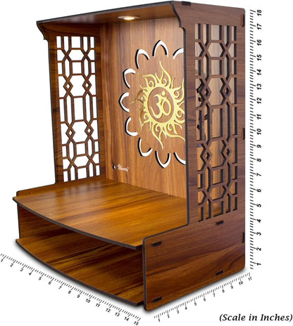 Maha Mangal Beautiful Wooden Pooja Mandir for Home Temple for Home and Office Puja Mandir Wall with LED Spot Light Size (H- 18, L- 15, W-11 Inch)