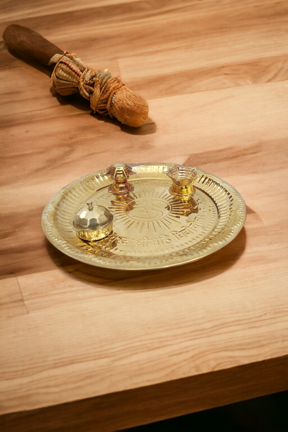 Dhevu brass Pooja thali set Gold tone