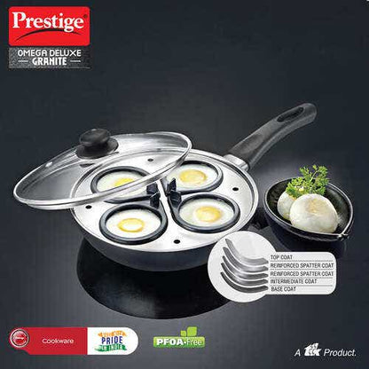 PRESTIGE OMEGA DELUXE GRANITE MULTI-PAN COOKWARE 20 cm WITH EGG POACHER 1 U, STEAMER 1 U, WITH GLASS LID