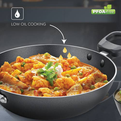 Judge by Prestige Everyday Non-Stick Kadhai| Low Oil Cooking | Easy to Clean | Cool Touch Handles