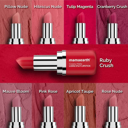 Mamaearth Creamy Matte Long Stay Lipstick with Murumuru Butter and Vitamin E - 4.2g | Hibiscus Nude