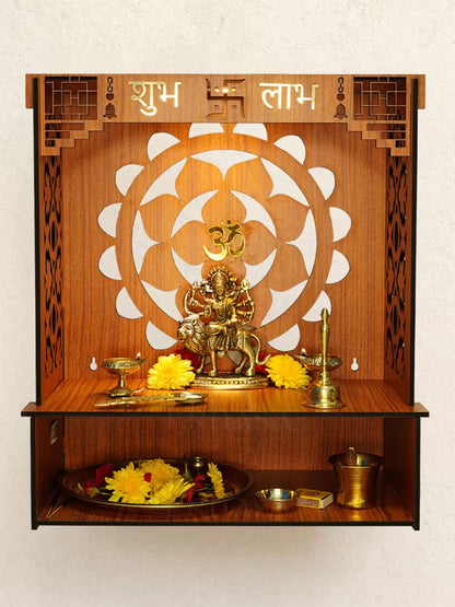 Brown Wooden Textured Pooja Temple