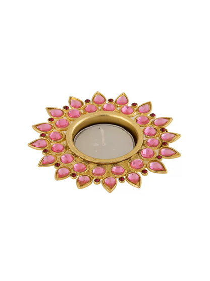 Dhevu Set Of 4 Pink & Gold Tea light Candle Holders