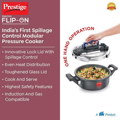 Prestige Svachh Flip-on Hard Anodised Gas and Induction Compatible Pressure Cooker with Glass Lid (20160