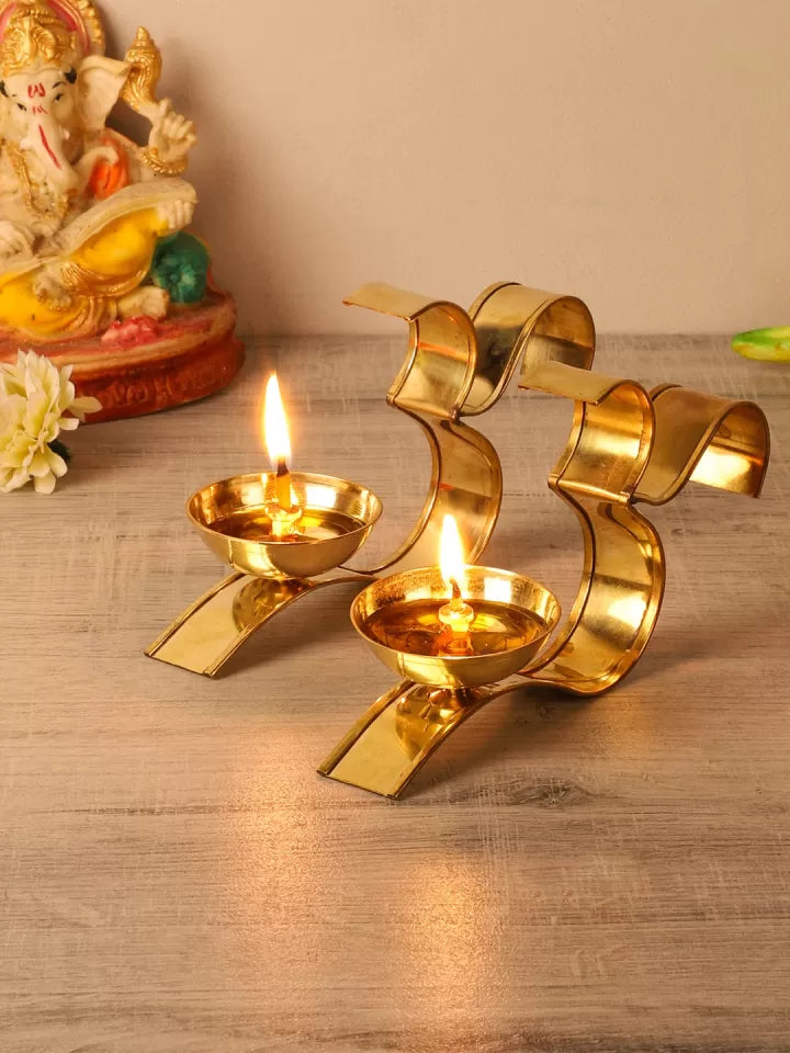 Dhevu Brass Set Of 2 OM Diya