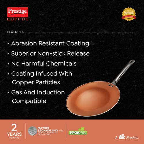 Prestige Cuprus Aluminium Gas and Induction Compatible Non-Stick Tawa, (Copper)