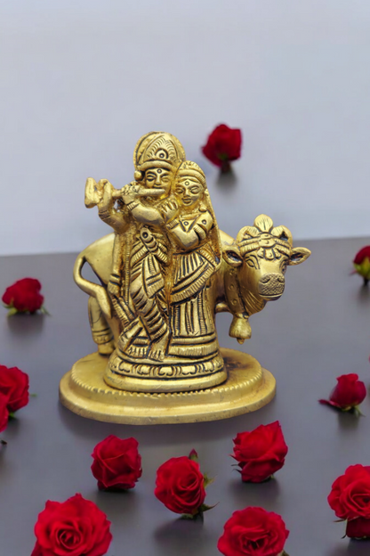 Dhevu brass Lord Radha Krishna Murthi with Cow