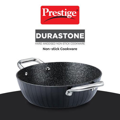 Prestige Durastone Hard Anodised 6 Layer Non-Stick Kadai with Glass Lid (37578)