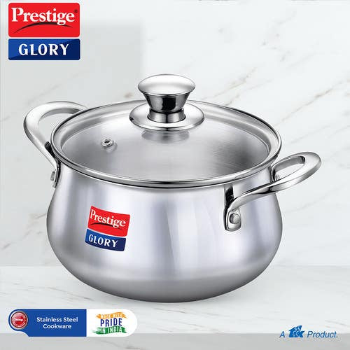 Prestige Glory Stainless Steel Cookware Handi 22 Cm / 5.0 L With Glass Lid (37524)