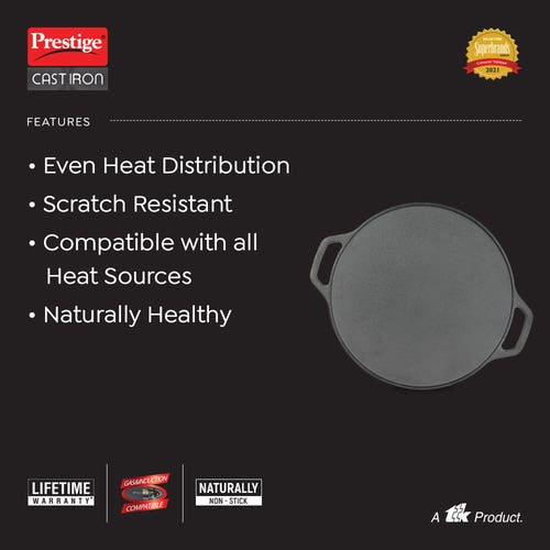 Prestige Cast Iron Scratch Resistant Round Base Dosa Tawa, (30557)