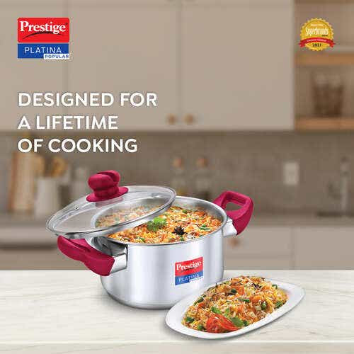 Prestige Platina Popular Stainless Steel Unique Impact Forged Bottom Casserole with Glass Lid - (36891)