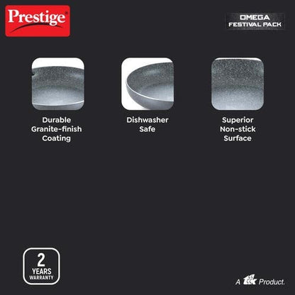 PRESTIGE OMEGA GREY GRANITE ALUMINIUM NON-STICK COOKWARE 3 PCS FESTIVAL PACK (38103)