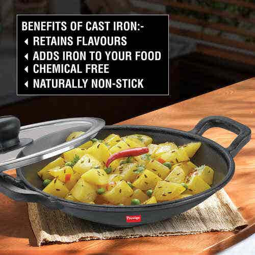 Prestige Cast Iron Cookware Appachetty with Glass Lid, Dia 20 Cm