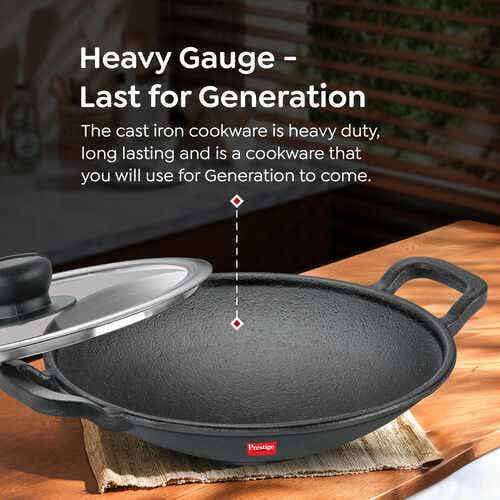 Prestige Cast Iron Cookware Appachetty with Glass Lid, Dia 20 Cm