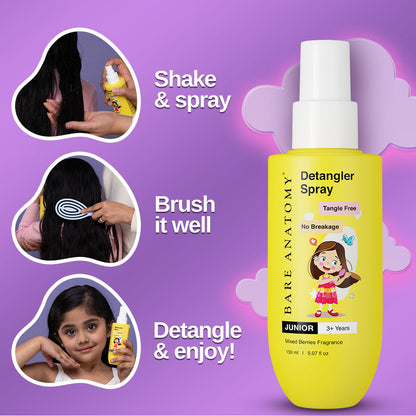 Bare Anatomy Gentle Detangling Kit for 3+ Years Kids | Kid's Shampoo & Spray