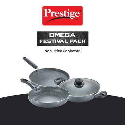 PRESTIGE OMEGA GREY GRANITE ALUMINIUM NON-STICK COOKWARE 3 PCS FESTIVAL PACK (38103)