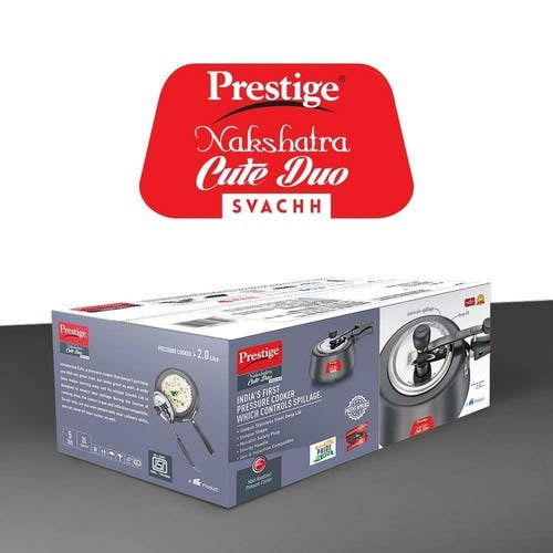 Prestige Nakshatra Cute Duo Svachh Hard Anodised Spillage Control Pressure Cooker (Black)