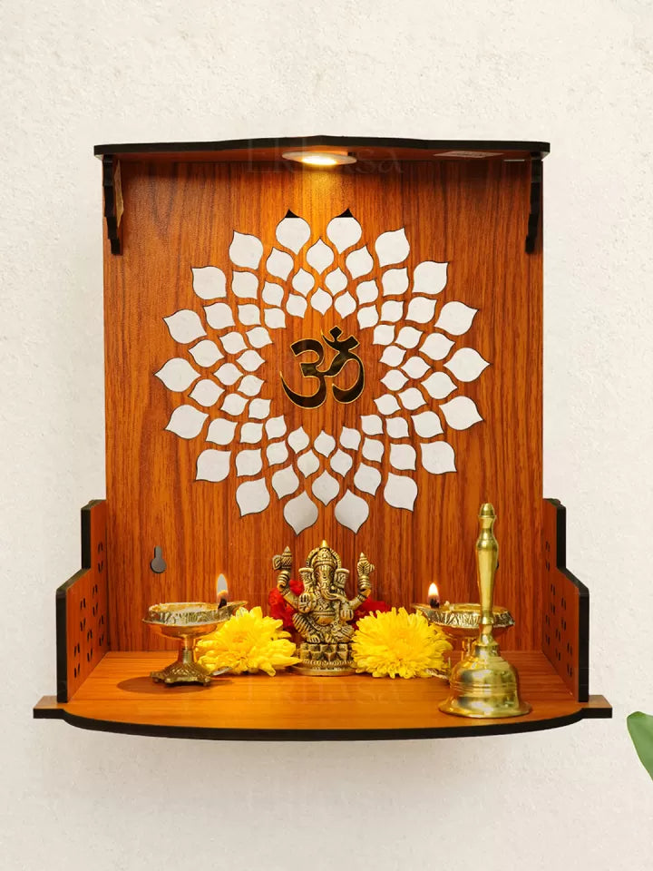 Geometric Pattern Brown Wooden Pooja Temple