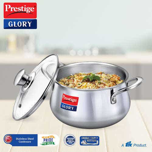 Prestige Glory Stainless Steel Cookware Handi 22 Cm / 5.0 L With Glass Lid (37524)