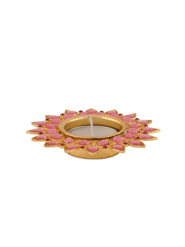 Dhevu Set Of 4 Pink & Gold Tea light Candle Holders