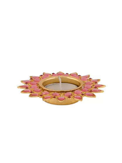 Dhevu Set Of 4 Pink & Gold Tea light Candle Holders