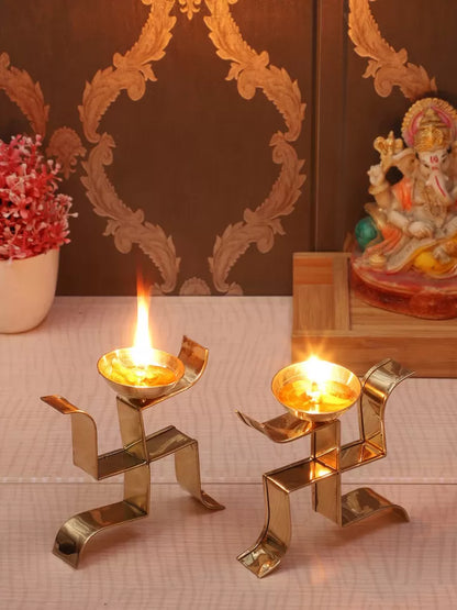 Dhevu Brass Set Of 2 Gold Satya Akhand Diya