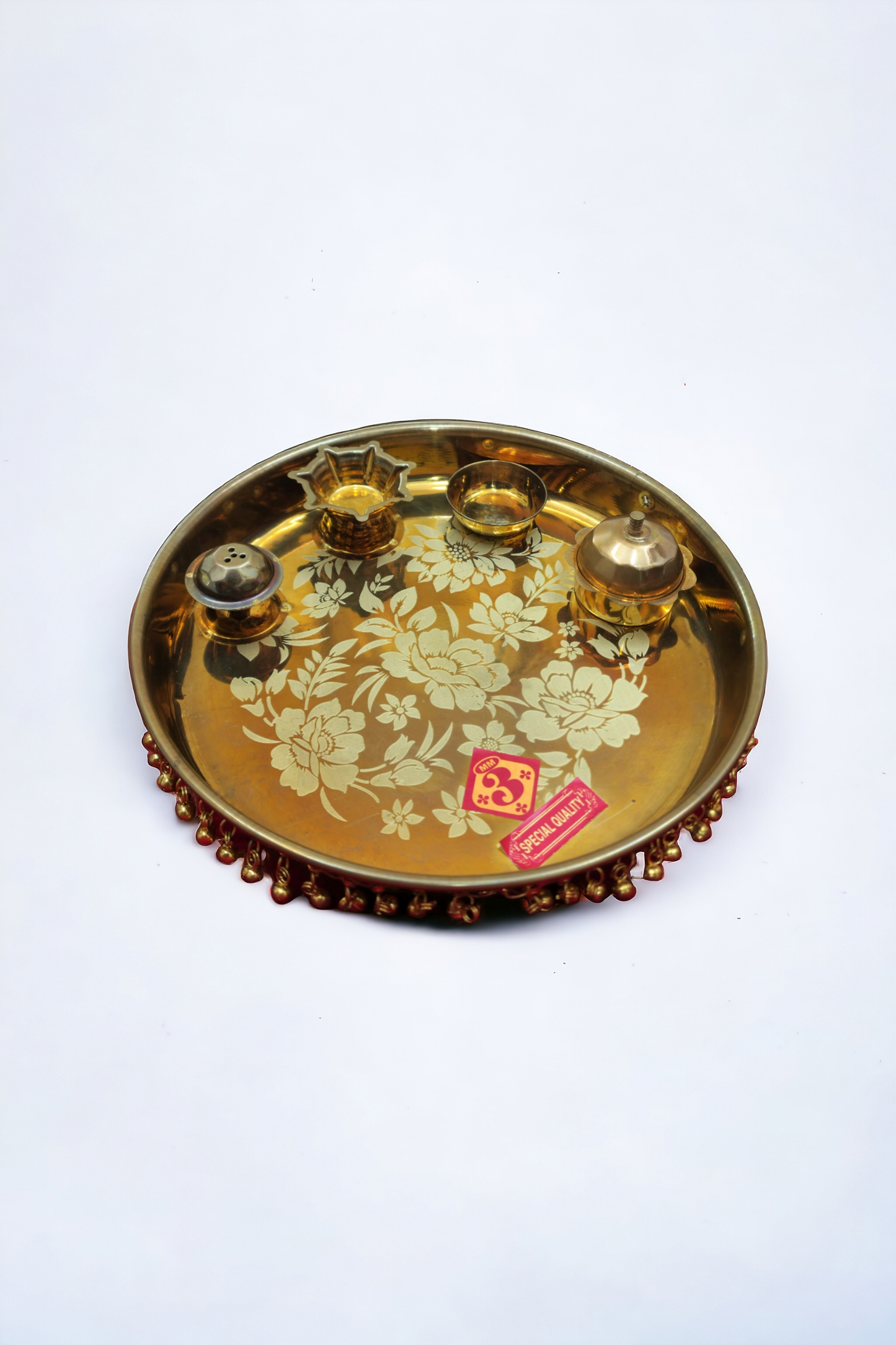 Dhevu brass gold tone Pooja thali