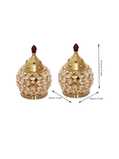 Dhevu Set Of 2 Crystal And Brass Diya