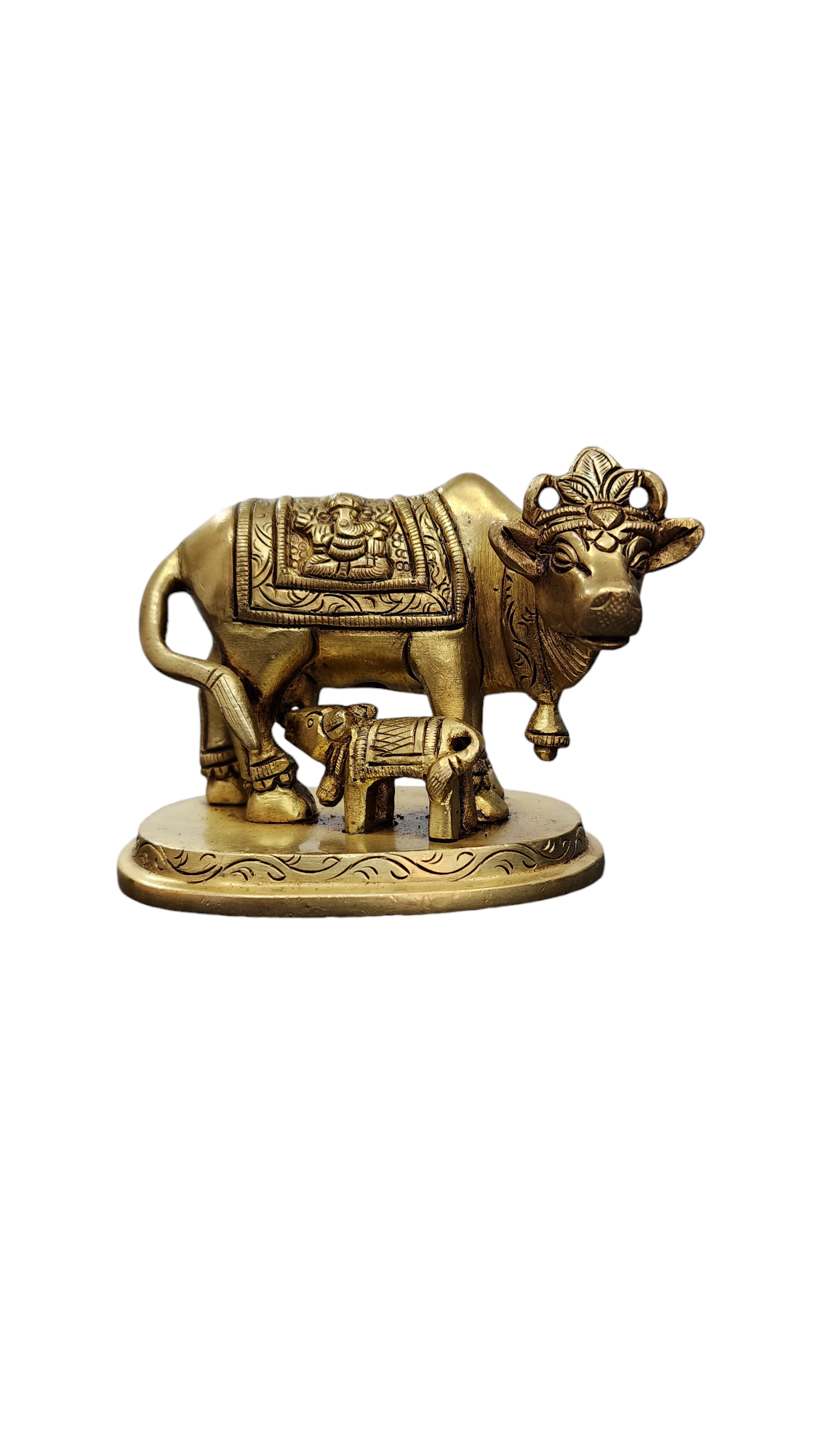 Dhevu Brass Kamdhenu Cow Calf Statue