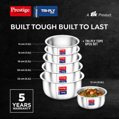 Prestige Tri-Ply Stainless Steel Tope 6 Pcs Set