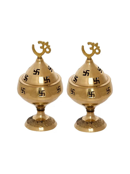 Dhevu brass Swastik Diya Set of 2