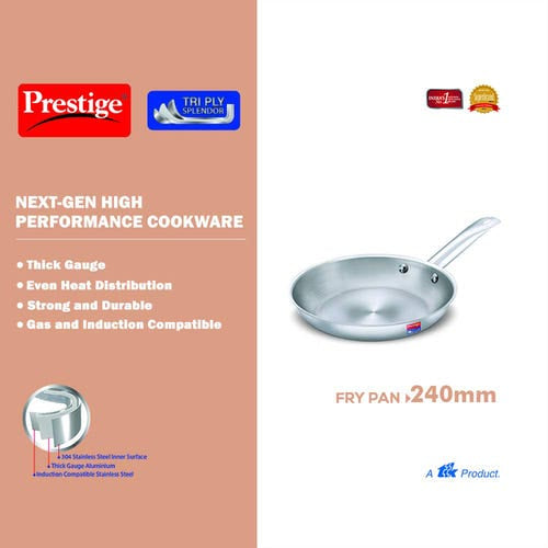 Prestige Tri-ply Splendor Stainless Steel Thick Gauge Fry Pan, (37413)