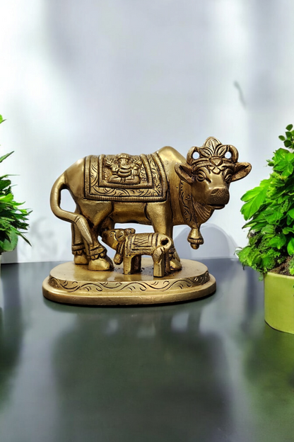 Dhevu Brass Kamdhenu Cow Calf Statue