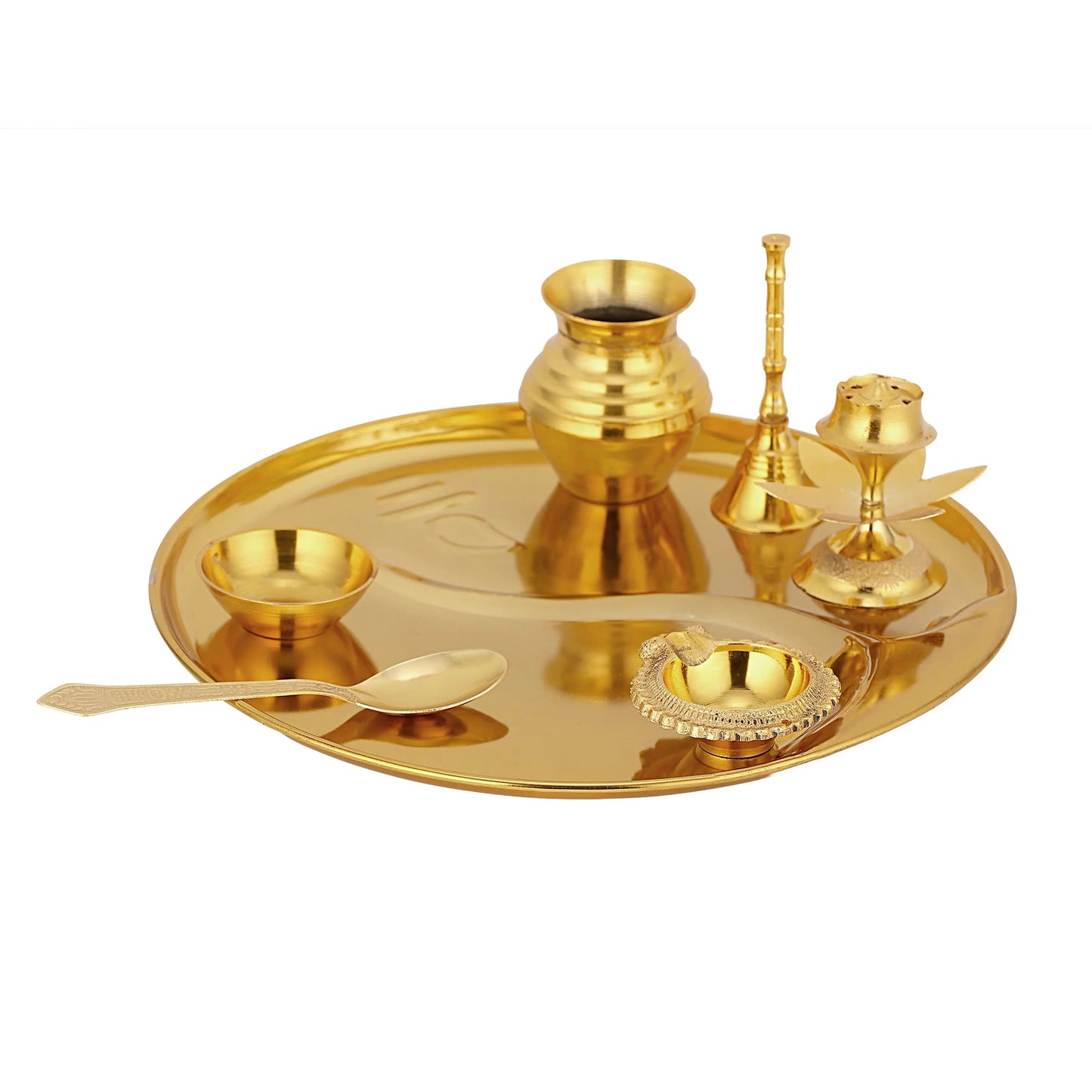 Brass Gold Pooja Thali Set With Velvet Box