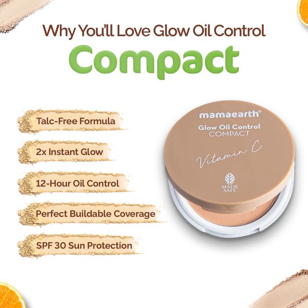 Mamaearth Glow Oil Control Compact With SPF 30 - 9g | Nude Glow