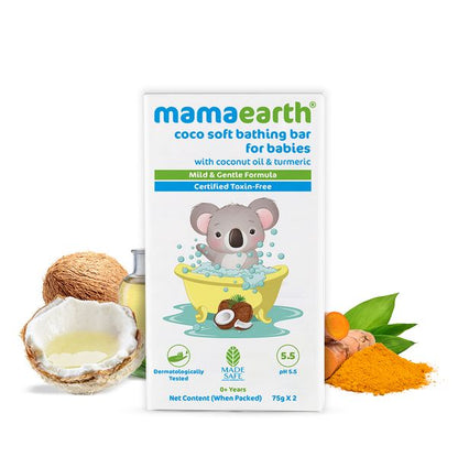 Mamaearth Coco Soft Bathing Bar for Babies with Coconut Oil & Turmeric for Babies - Pack of 2*75g