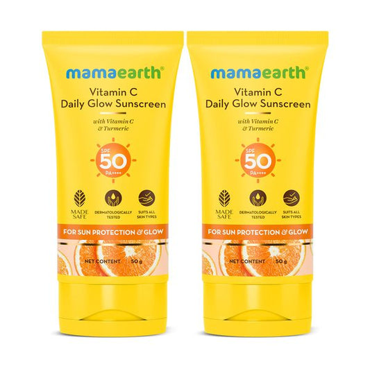 Mamaearth Vitamin C Daily Glow Sunscreen With Vitamin C & Turmeric for Sun Protection & Glow - 50 g - Pack of 2