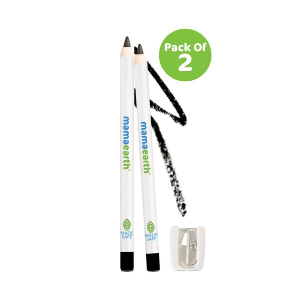 Mamaearth Charcoal Black Long Stay Kajal Kohl Pencil With Castor Oil and Chamomile For 11-Hour Smudge-free Stay with Free Sharpener (Pack of 2)