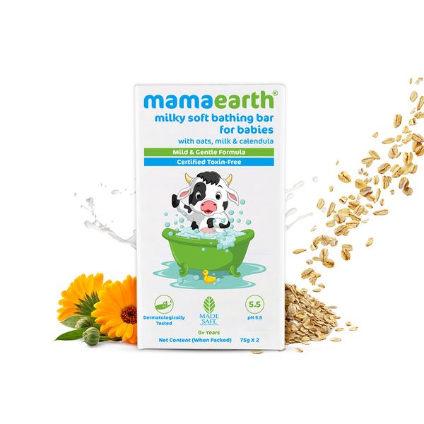 Mamaearth Milky Soft Bathing Bar for Babies with Oats, Milk and Calendula - 75g x 2