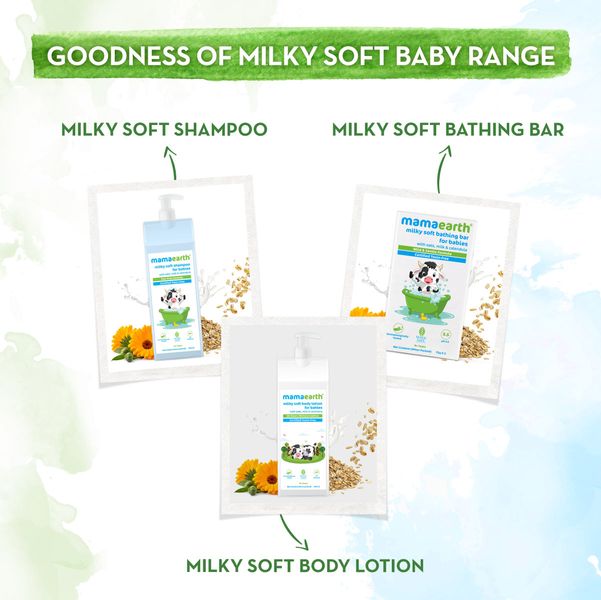 Mamaearth Milky Soft Bathing Bar for Babies with Oats, Milk and Calendula - 75g x 2