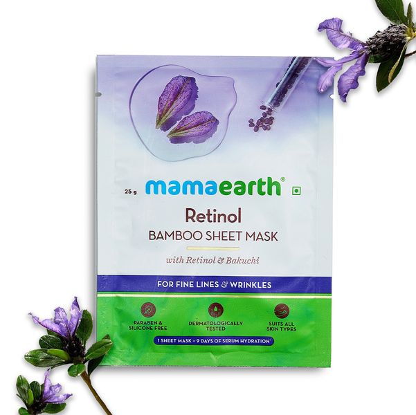 Mamaearth Retinol Bamboo Sheet Mask with Retinol and Bakuchi for Fine Lines and Wrinkles - 25 g