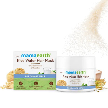 Mamaearth Rice Water Hair Mask with Rice Water and Keratin For Smoothening Hair and Damage Repair - 200 g