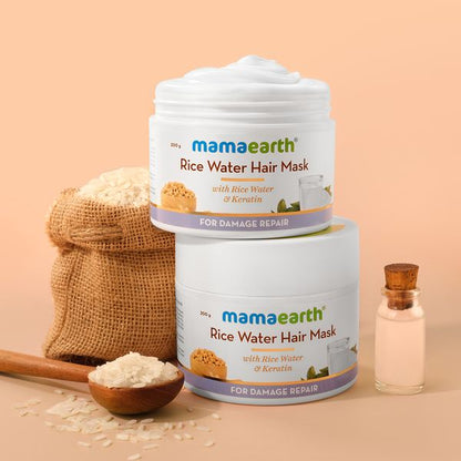 Mamaearth Rice Water Hair Mask with Rice Water and Keratin For Smoothening Hair and Damage Repair - 200 g