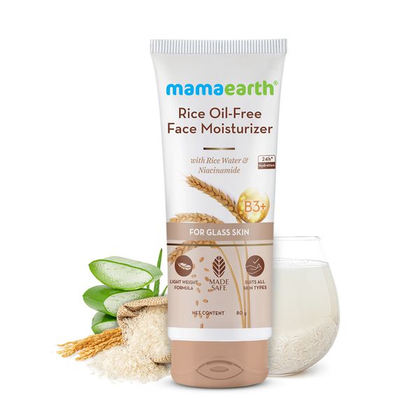 Mamaearth Rice Oil-Free Face Moisturizer With Rice Water & Niacinamide for Glass Skin - 80 g