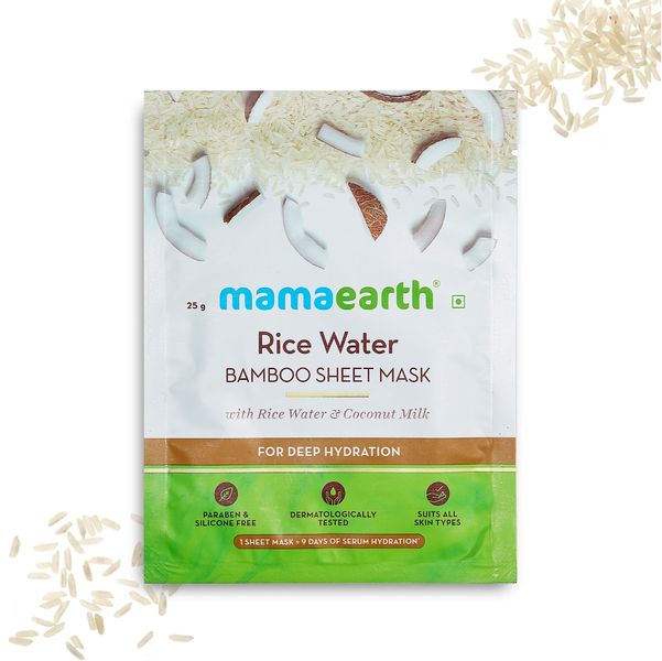 Mamaearth Rice Water Bamboo Sheet Mask with Rice Water and Coconut Milk for Deep Hydration - 25 g