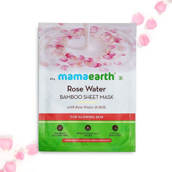 Mamaearth Rose Water Bamboo Sheet Mask with Rose Water and Milk for Glowing Skin - 25 g