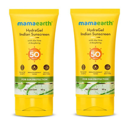 Mamaearth HydraGel Indian Sunscreen with Aloe Vera & Raspberry for Sun Protection - 50 g - Pack of 2