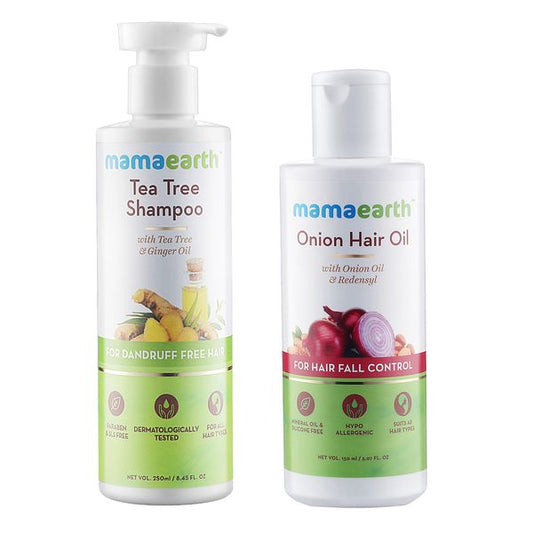 Mamaearth Tea Tree Shampoo and Onion Hair Oil Combo - 250ml + 150ml