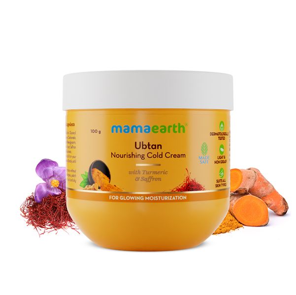 Mamaearth Ubtan Nourishing Cold Cream with Turmeric & Saffron for Glowing Moisturization – 100 g